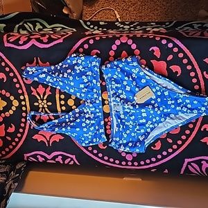 NWT Hilinker Bikini blue white floral size M